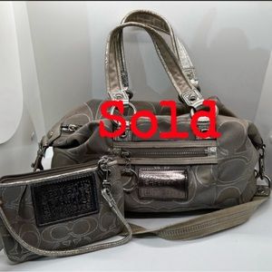 Vintage Coach Poppy silver purse and wristlet